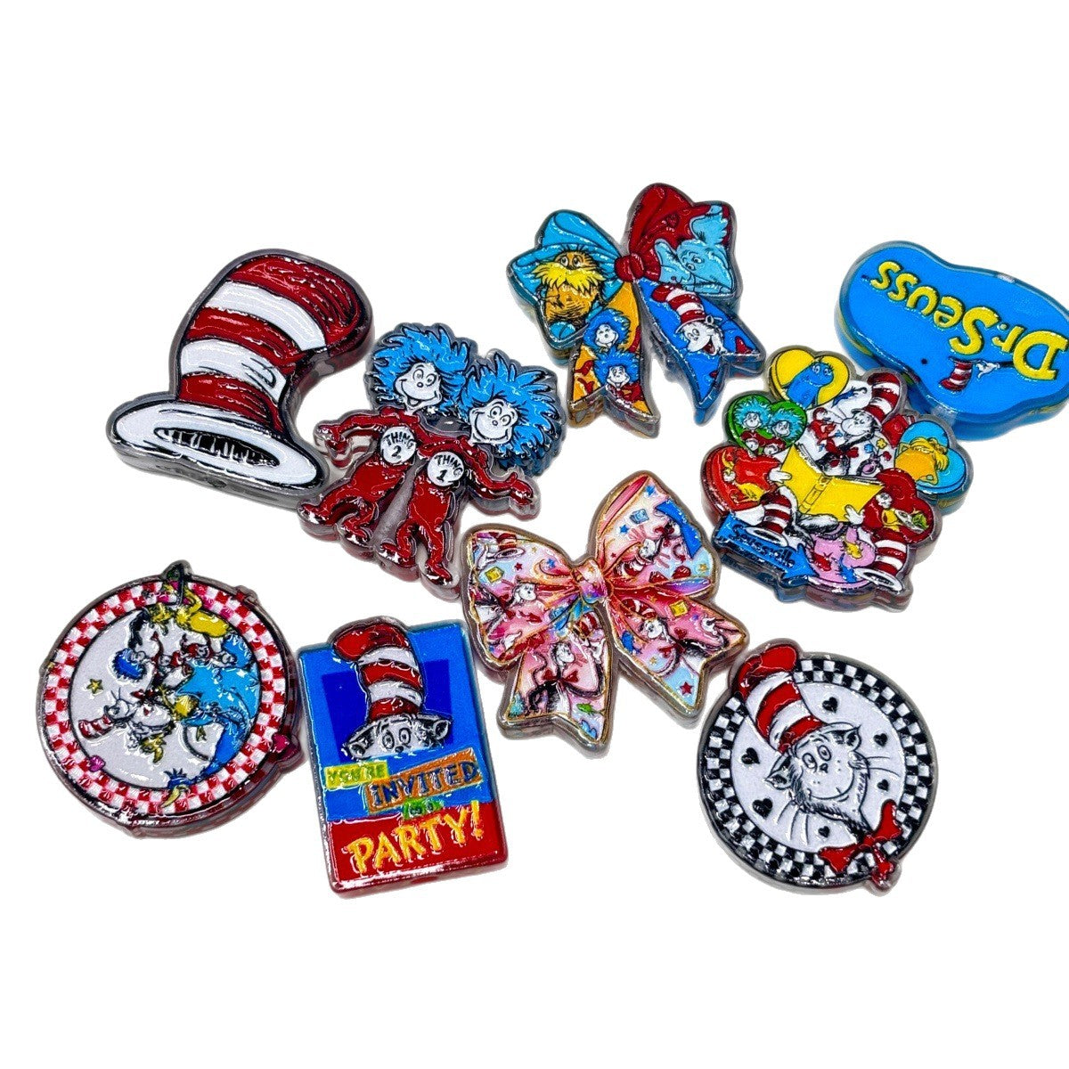 Rhyming Storybook Cat Acrylic Focal Beads, Striped Stovepipe Hat & Blue Hair Twins Beads for DIY Beadable Pens & Keychains