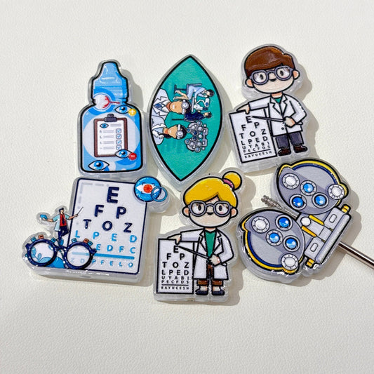 Optometry Eye Doctor Acrylic Focal Beads, Snellen Eye Chart & Phoropter Beads for DIY Beadable Pens & Badge Reels