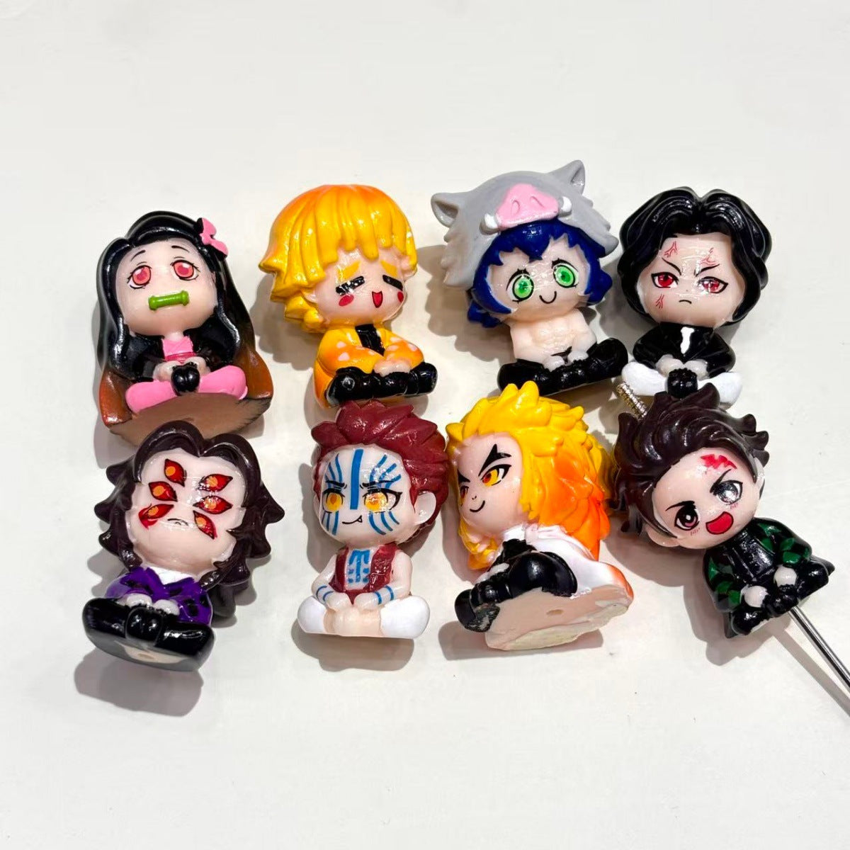 3D Chibi Demon Hunter Acrylic Focal Beads, Anime Samurai & Upper Moon Sitting Figure Beads for DIY Beadable Pens & Keychains