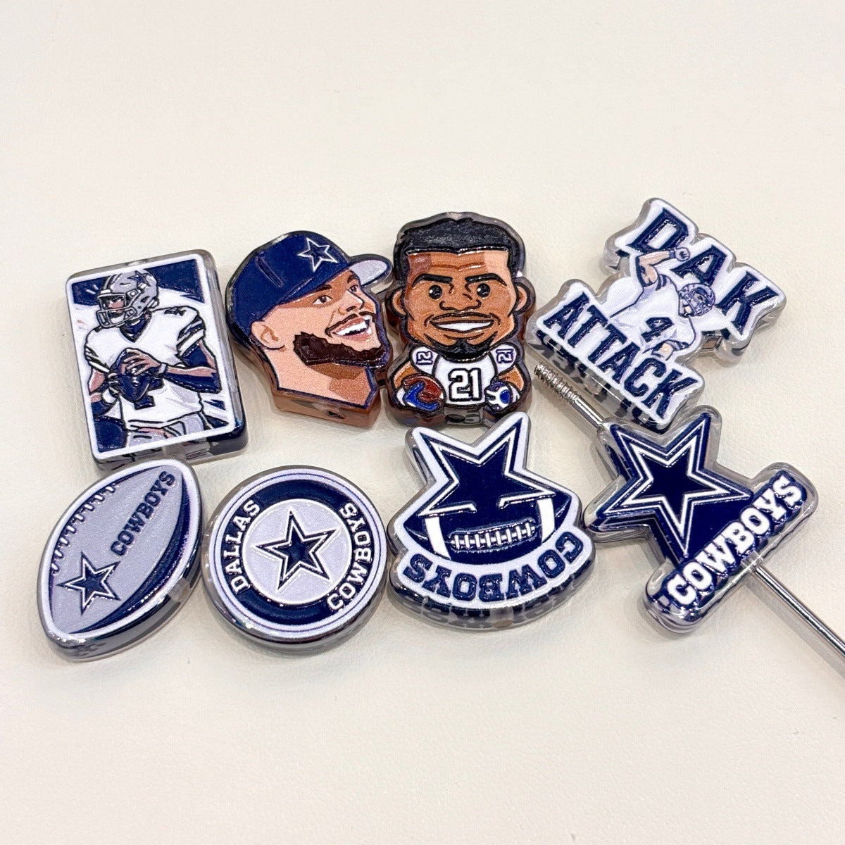 Lone Star Football Acrylic Focal Beads, Silver & Navy Game Day Mascot Beads for DIY Beadable Pens & Keychains