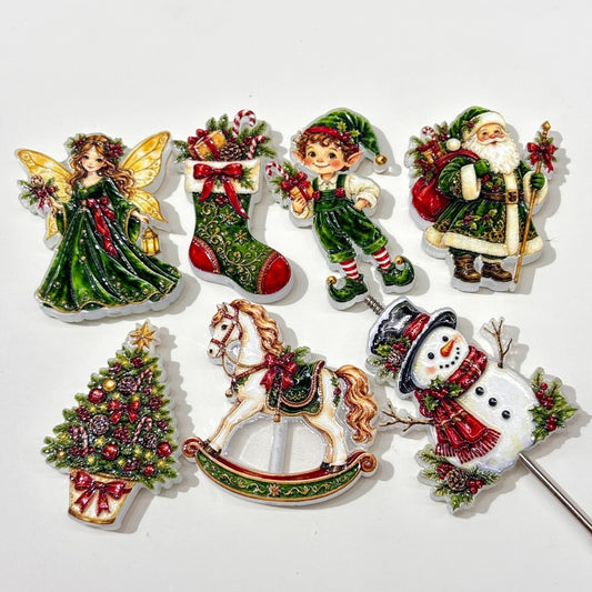 Vintage Victorian Christmas Acrylic Focal Beads, Emerald Green Santa & Rocking Horse Beads for DIY Beadable Pens & Keychains