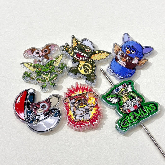 Retro 80s Movie Creature Acrylic Focal Beads, Mischievous Green Monster & Popcorn Beads for DIY Beadable Pens & Keychains