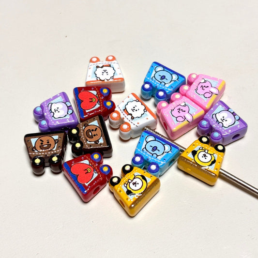 Kawaii Amusement Park Mascot Train Beads, Cute Animal Coaster Car Resin Focal Beads for DIY Beadable Pens & Keychains