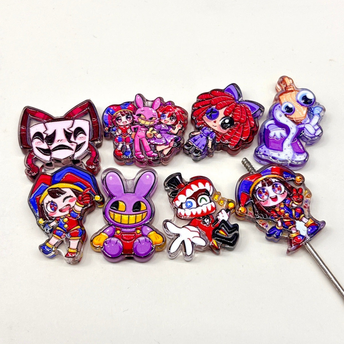 Digital Circus Jester Acrylic Focal Beads, Whimsical Harlequin & Purple Bunny Beads for DIY Beadable Pens & Keychains