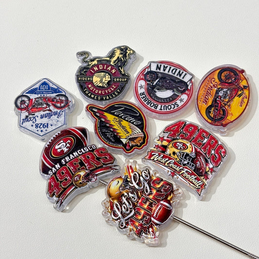 Vintage Motorcycle & Red Gold Football Acrylic Focal Beads, Retro Cruiser & West Coast Game Day Beads for DIY Pens & Keychains