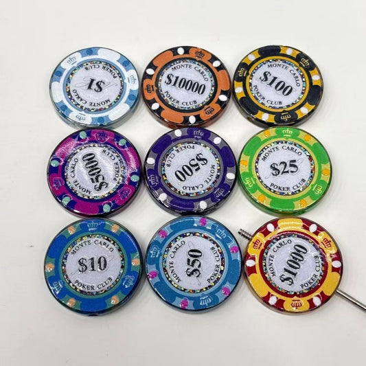 Casino Poker Chip Acrylic Focal Beads, 3-Tone Vegas Game Token Beads for DIY Beadable Pens & Keychains