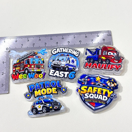 City Rescue Vehicles Acrylic Focal Beads, Fire Truck & Police Patrol Safety Squad Beads for DIY Beadable Pens & Keychains