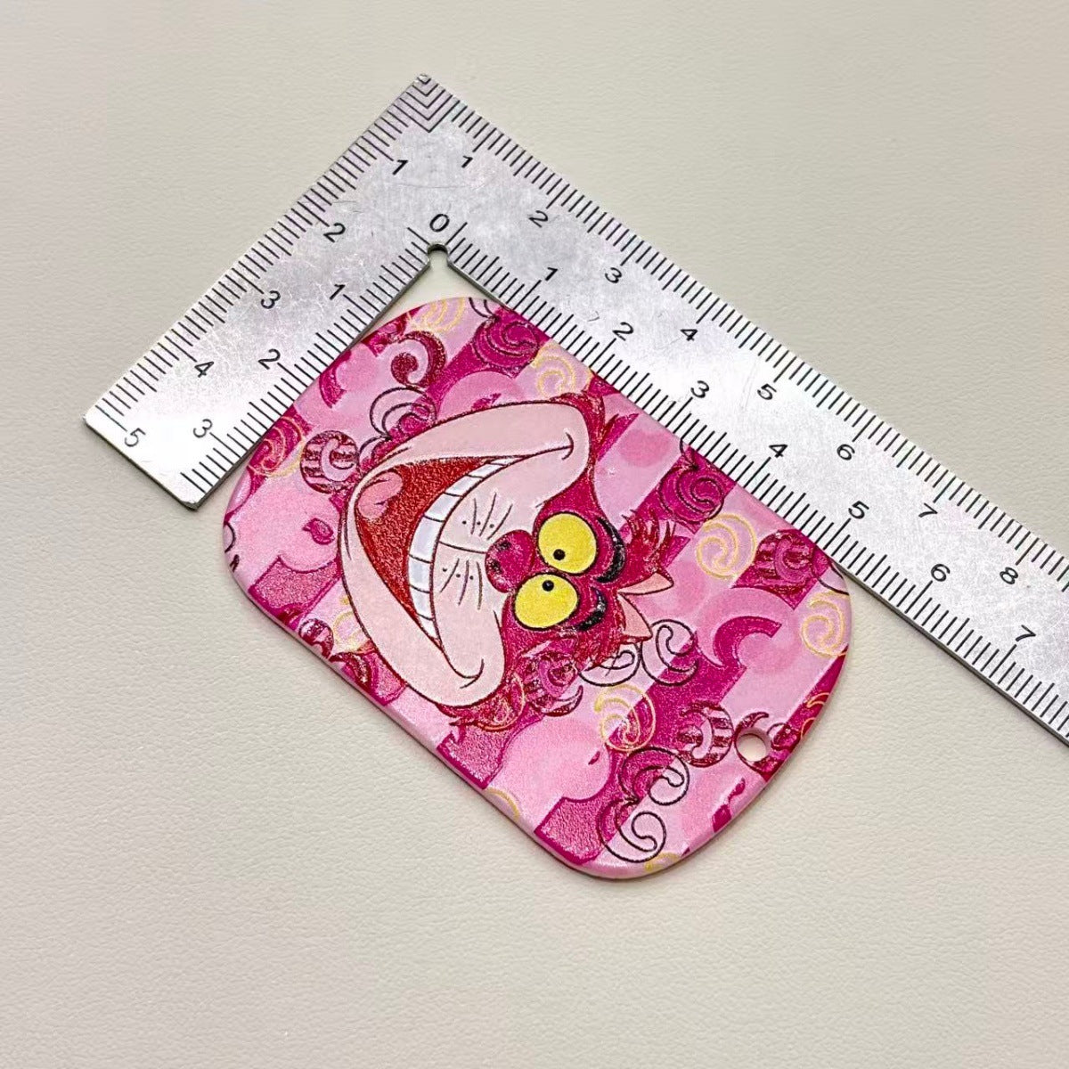 Wonderland Grinning Cat Acrylic Dog Tag Charms, Pink Striped Fairy Tale Pendants with Top Hole for DIY Keychains & Wristlets