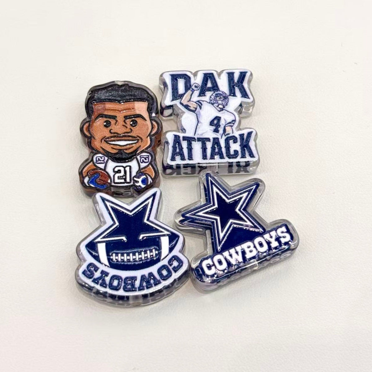 Lone Star Football Acrylic Focal Beads, Silver & Navy Game Day Mascot Beads for DIY Beadable Pens & Keychains