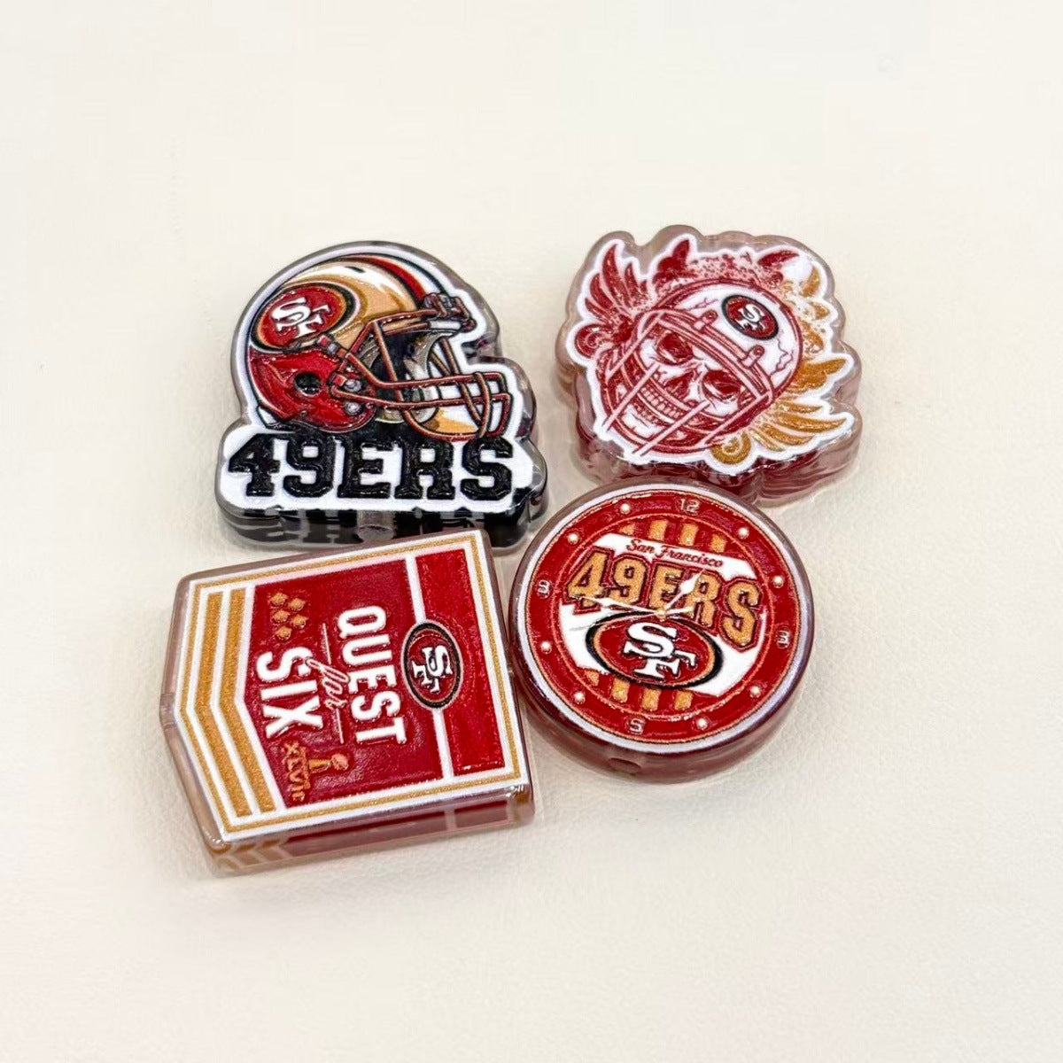 Red & Gold Football Dynasty Acrylic Focal Beads, West Coast Helmet & Championship Banner Beads for DIY Beadable Pens & Keychains