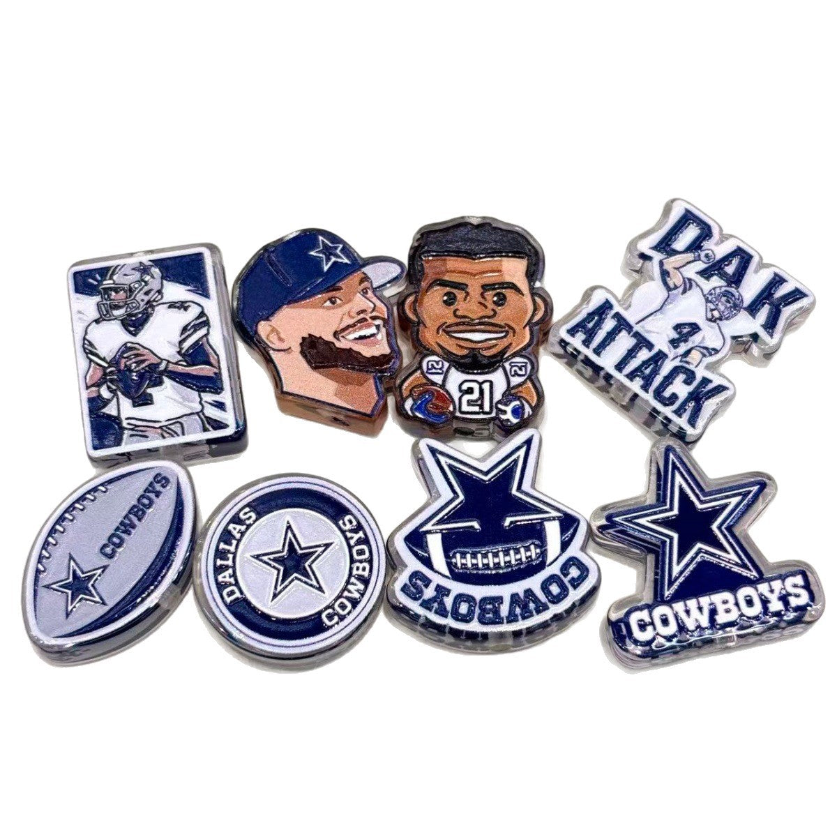 Lone Star Football Acrylic Focal Beads, Silver & Navy Game Day Mascot Beads for DIY Beadable Pens & Keychains
