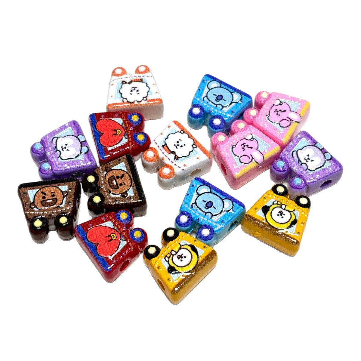 Kawaii Amusement Park Mascot Train Beads, Cute Animal Coaster Car Resin Focal Beads for DIY Beadable Pens & Keychains