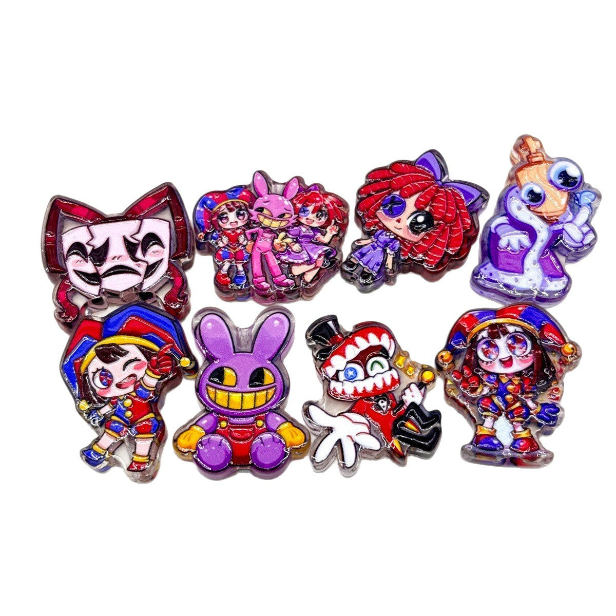 Digital Circus Jester Acrylic Focal Beads, Whimsical Harlequin & Purple Bunny Beads for DIY Beadable Pens & Keychains