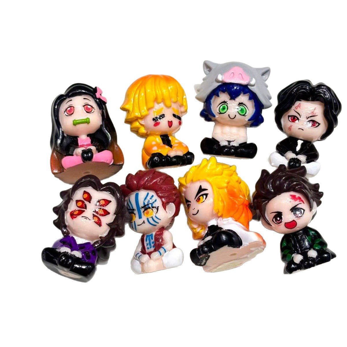 3D Chibi Demon Hunter Acrylic Focal Beads, Anime Samurai & Upper Moon Sitting Figure Beads for DIY Beadable Pens & Keychains