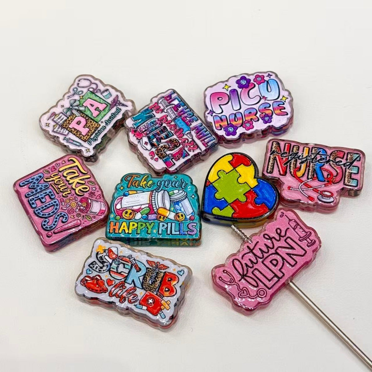 Nurse Life Acrylic Focal Beads, Medical Scrub Life & Happy Pills Beads for DIY Beadable Pens, Keychains & Badge Reels