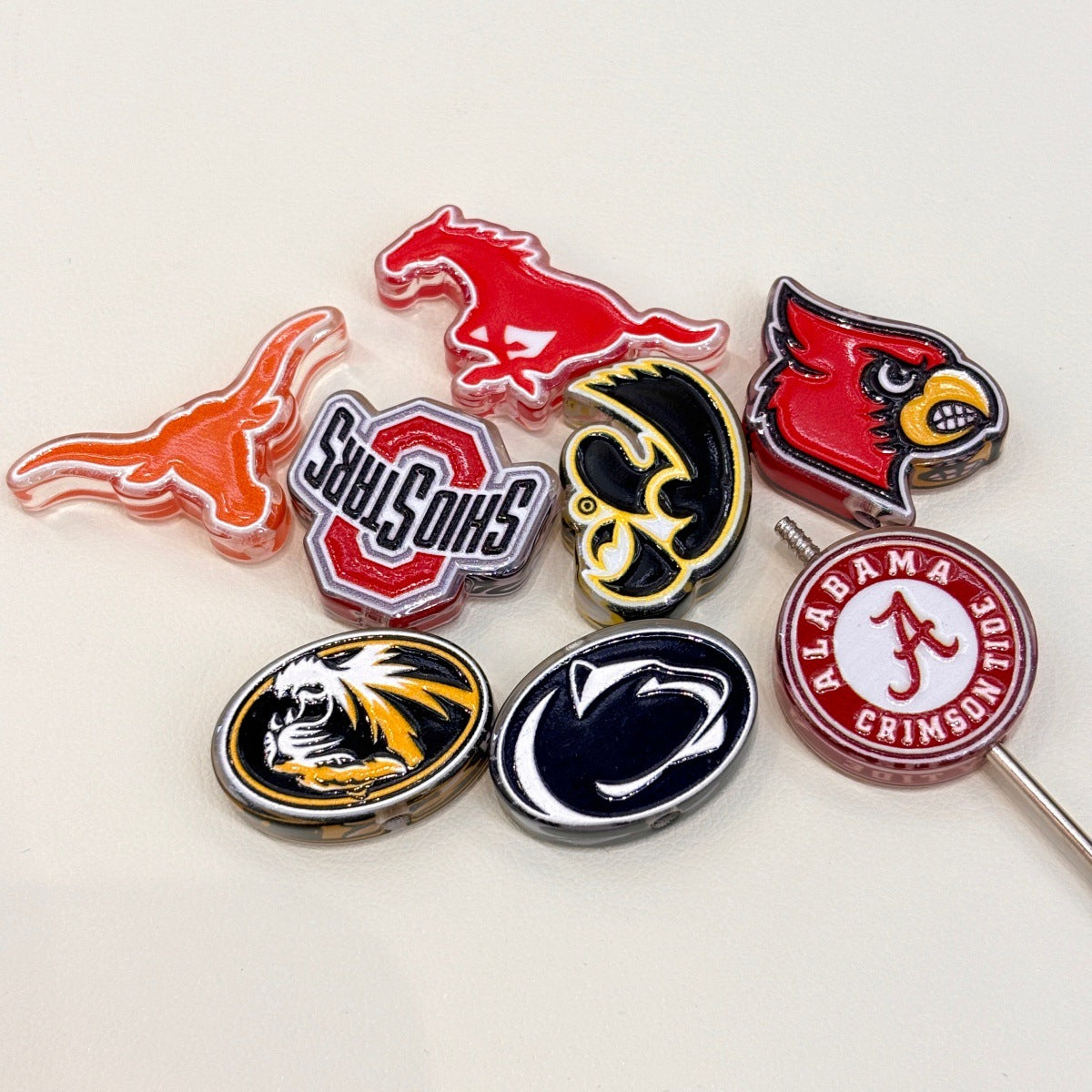 College Sports Mascot Acrylic Focal Beads, Game Day Longhorn & Running Pony Beads for DIY Beadable Pens & Keychains