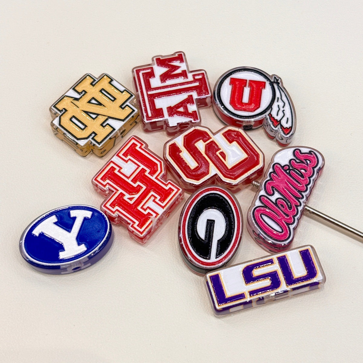 College Sports Game Day Acrylic Focal Beads, Varsity Mascot Initial & Team Pride Letters for DIY Beadable Pens & Keychains