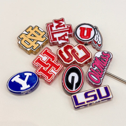 College Sports Game Day Acrylic Focal Beads, Varsity Mascot Initial & Team Pride Letters for DIY Beadable Pens & Keychains