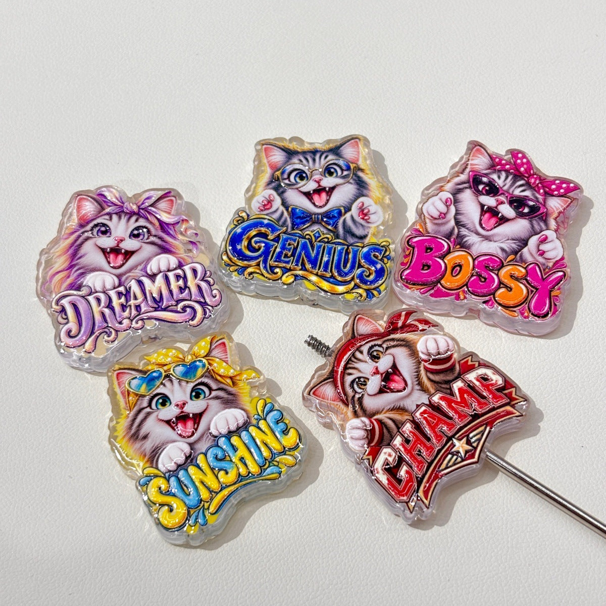 Cute Cat Personality Slang Acrylic Focal Beads, Retro Dreamer & Bossy Kitten Beads for DIY Beadable Pens & Keychains
