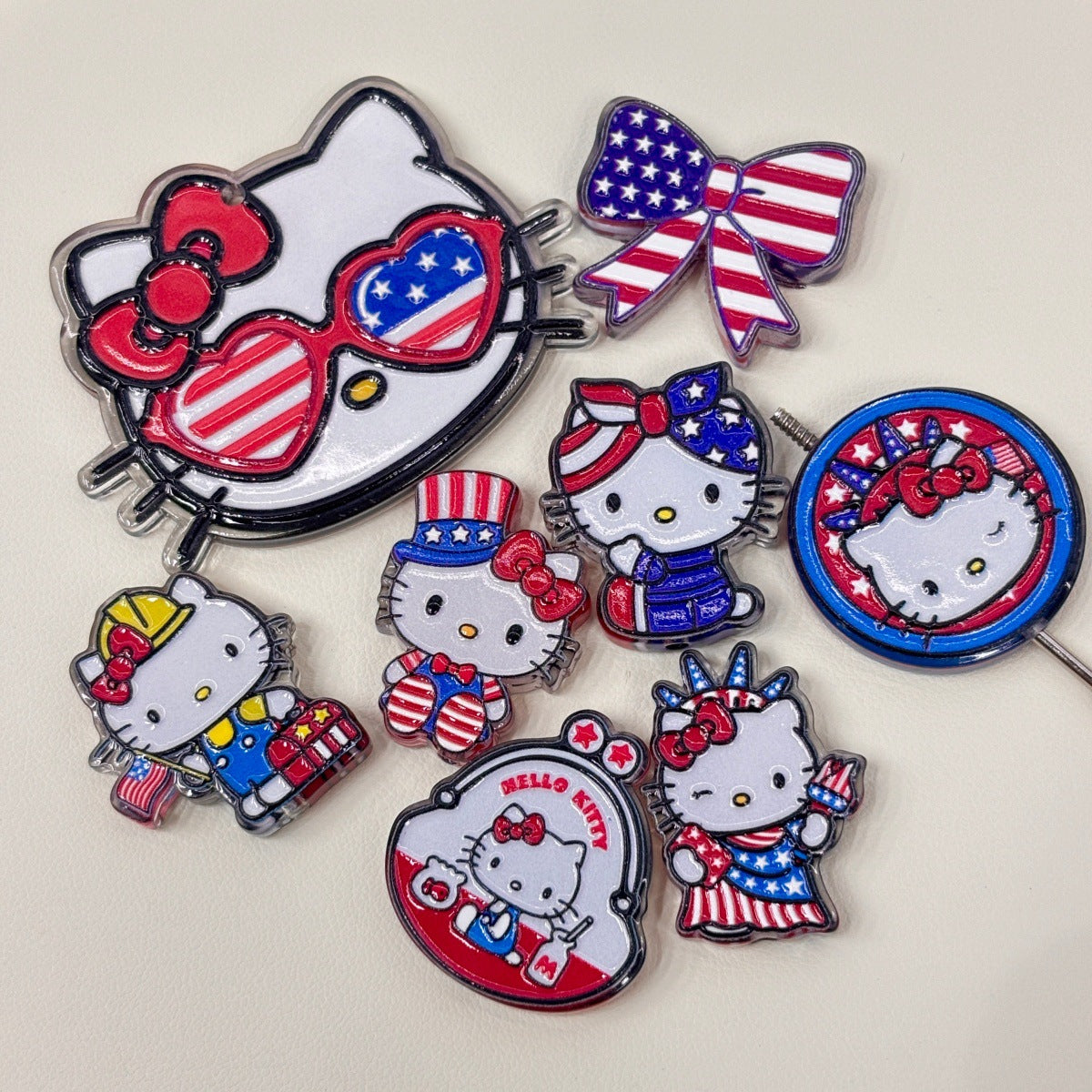 Patriotic Star-Spangled Mascot Acrylic Focal Beads, American Flag Bow & Uncle Sam Hat Beads for DIY Beadable Pens & Keychains