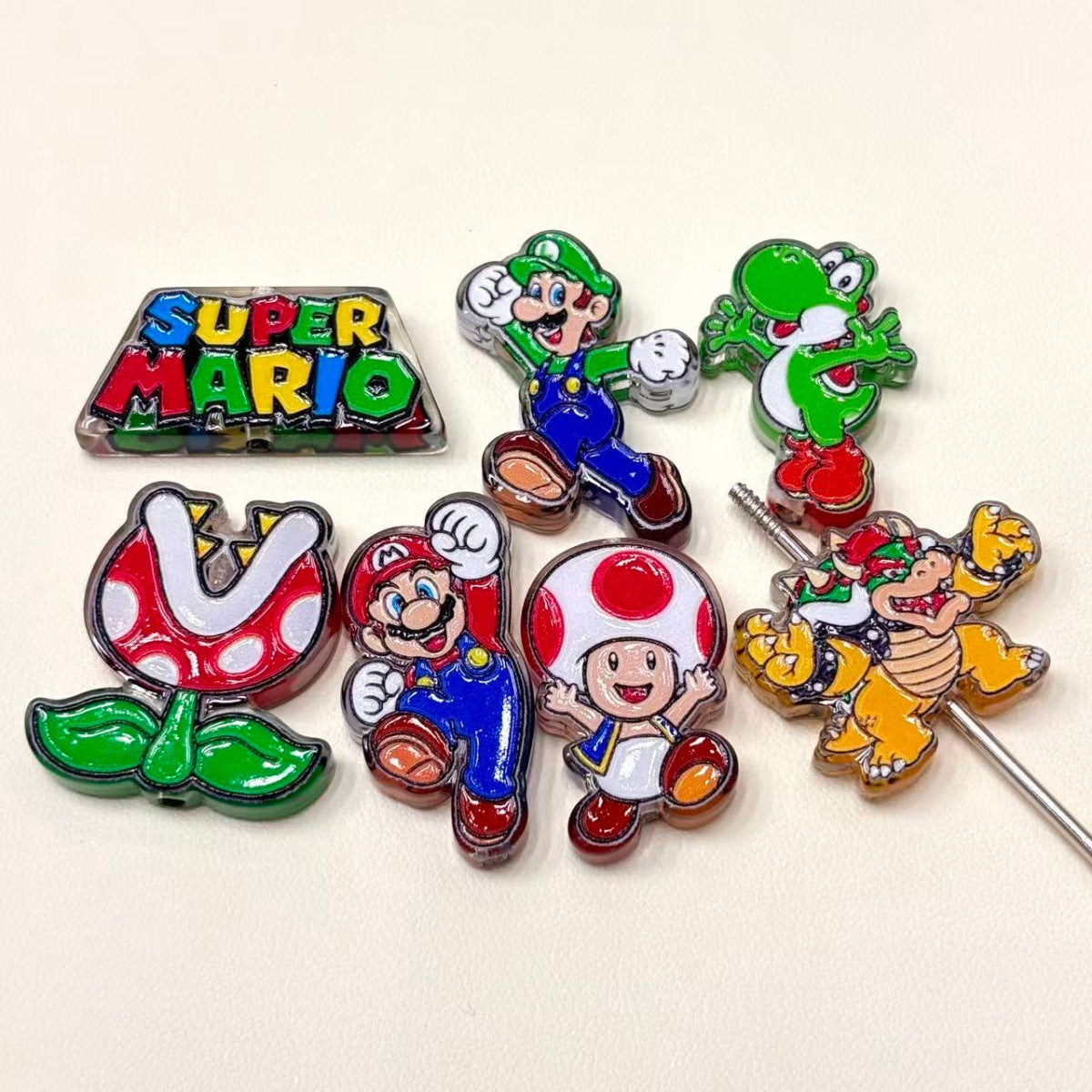 Retro Arcade Game Acrylic Focal Beads, Jumping Plumber Bros & Mushroom Pal Beads for DIY Beadable Pens & Keychains
