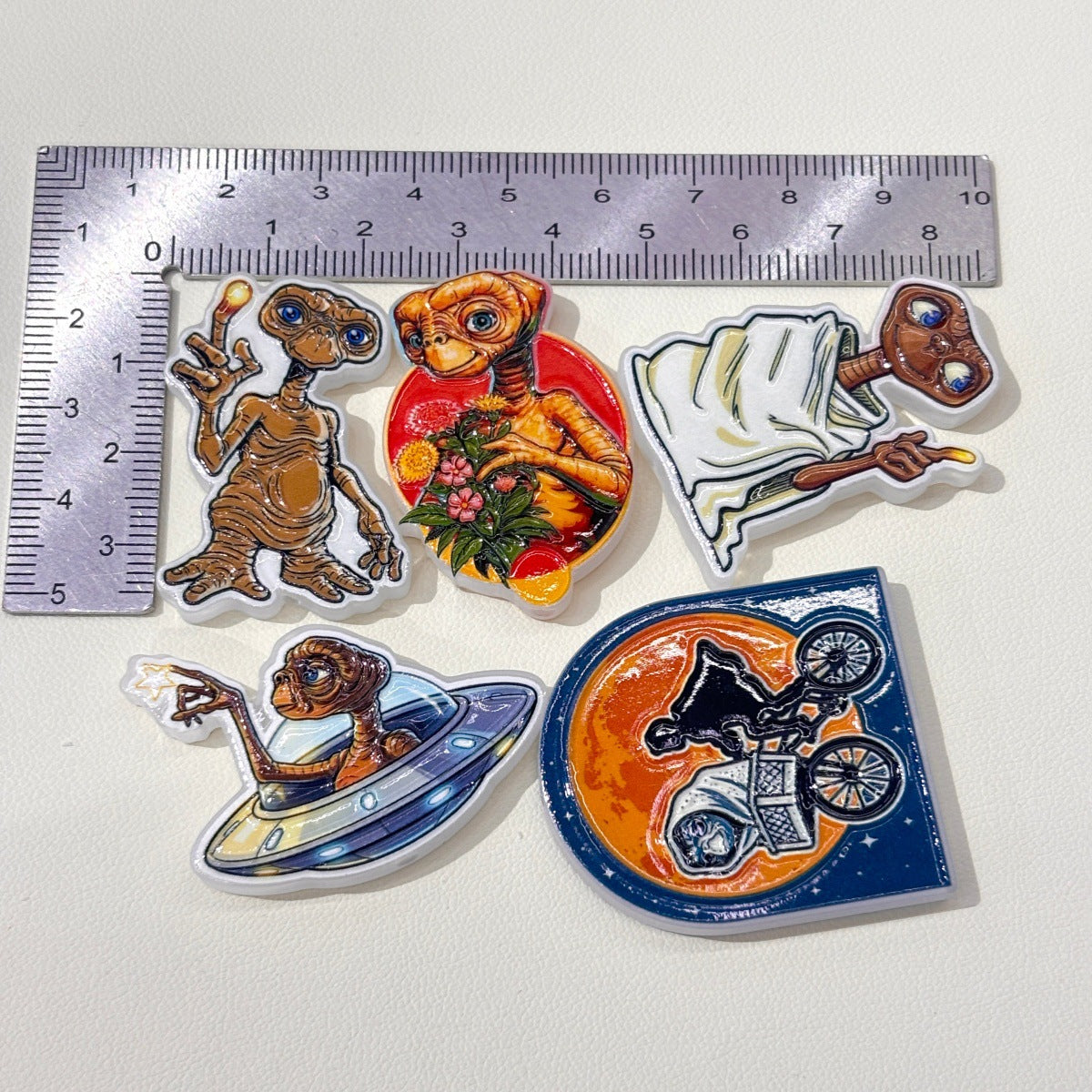 Retro 80s Sci-Fi Alien Acrylic Focal Beads, Gentle Alien Friend & Flying Bicycle Moon Beads for DIY Beadable Pens & Keychains