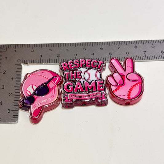 Pink Baseball & Softball Acrylic Focal Beads, Bow Softball & Melting Ice Cream Beads for DIY Beadable Pens & Keychains