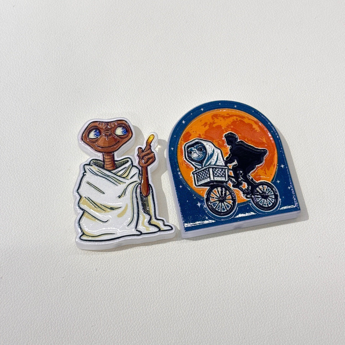 Retro 80s Sci-Fi Alien Acrylic Focal Beads, Gentle Alien Friend & Flying Bicycle Moon Beads for DIY Beadable Pens & Keychains