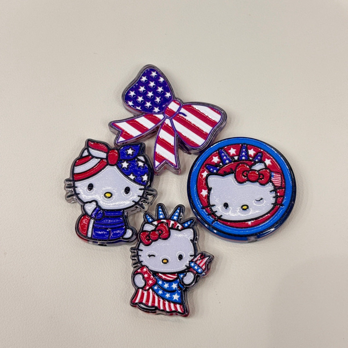 Patriotic Star-Spangled Mascot Acrylic Focal Beads, American Flag Bow & Uncle Sam Hat Beads for DIY Beadable Pens & Keychains