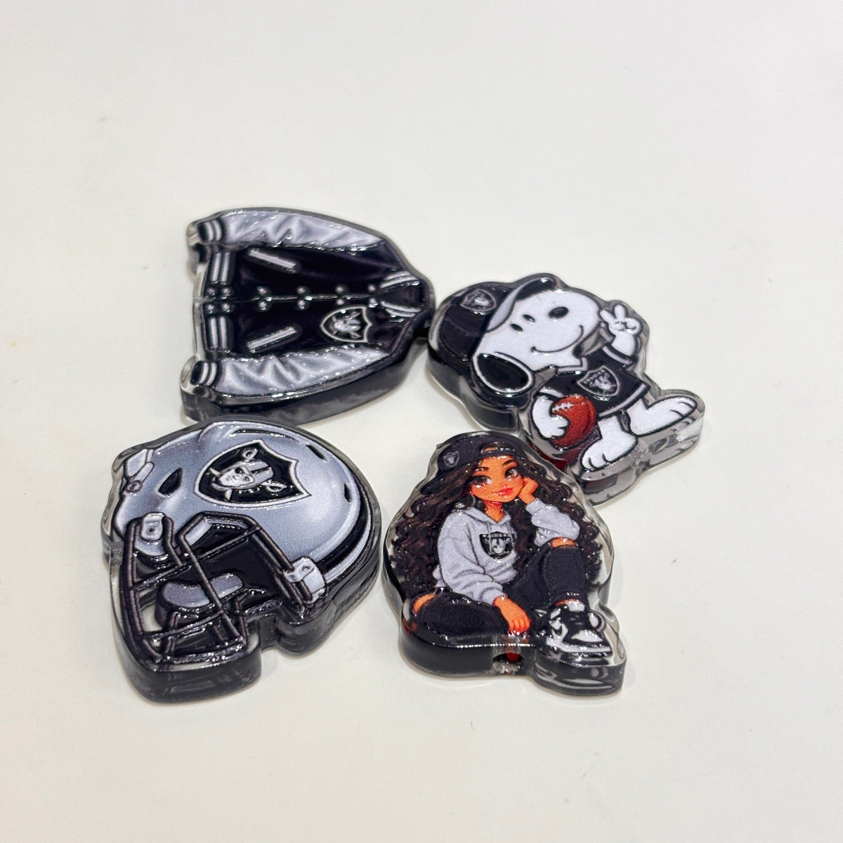 Silver & Black Football Dynasty Acrylic Focal Beads, Pirate Mascot & Cheerleader Girl Beads for DIY Beadable Pens & Keychains