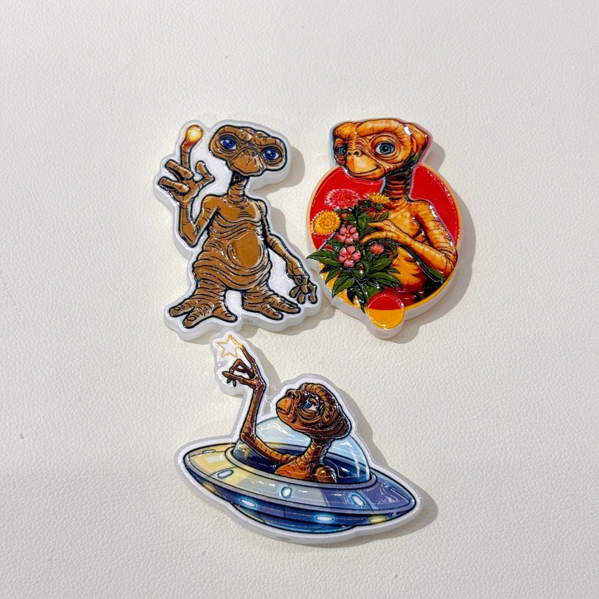 Retro 80s Sci-Fi Alien Acrylic Focal Beads, Gentle Alien Friend & Flying Bicycle Moon Beads for DIY Beadable Pens & Keychains