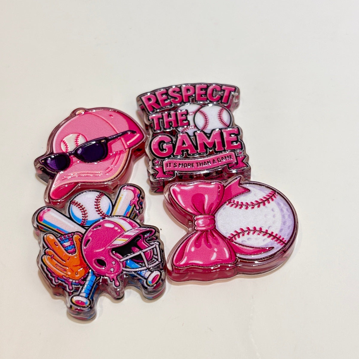 Pink Baseball & Softball Acrylic Focal Beads, Bow Softball & Melting Ice Cream Beads for DIY Beadable Pens & Keychains