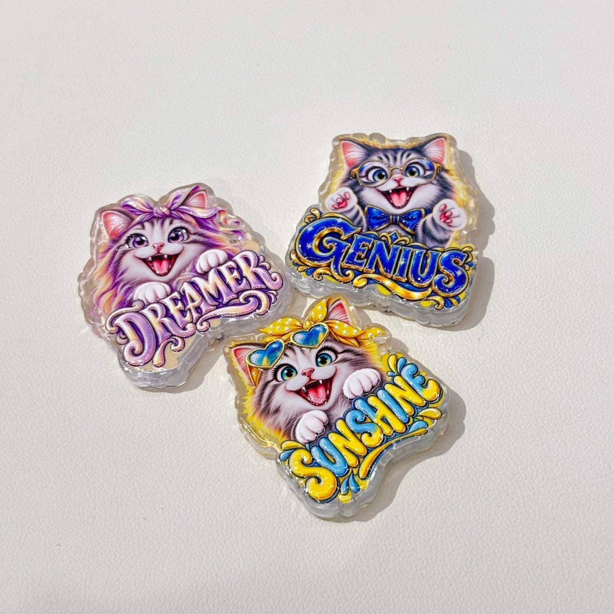 Cute Cat Personality Slang Acrylic Focal Beads, Retro Dreamer & Bossy Kitten Beads for DIY Beadable Pens & Keychains
