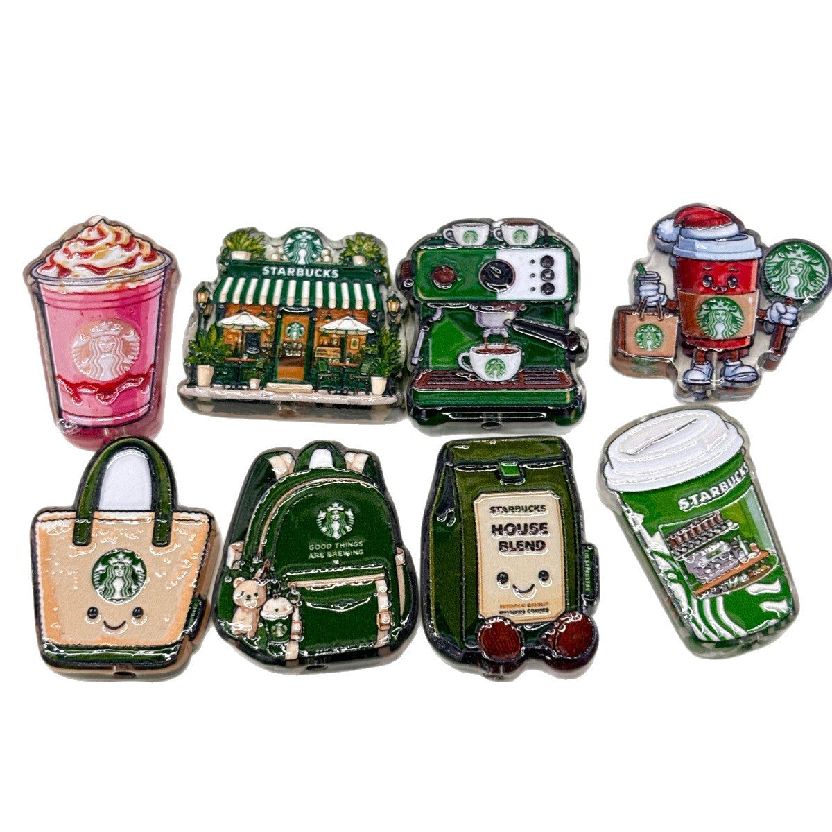 Cozy Café Lifestyle Acrylic Focal Beads, Coffee Shop Storefront & Espresso Machine Beads for DIY Beadable Pens & Keychains