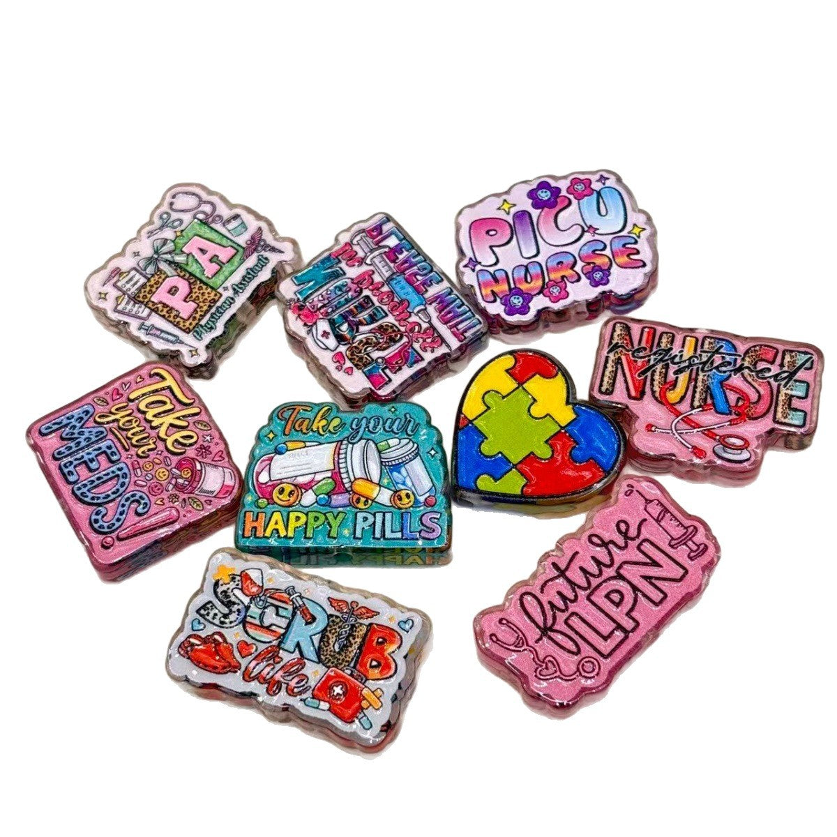 Nurse Life Acrylic Focal Beads, Medical Scrub Life & Happy Pills Beads for DIY Beadable Pens, Keychains & Badge Reels