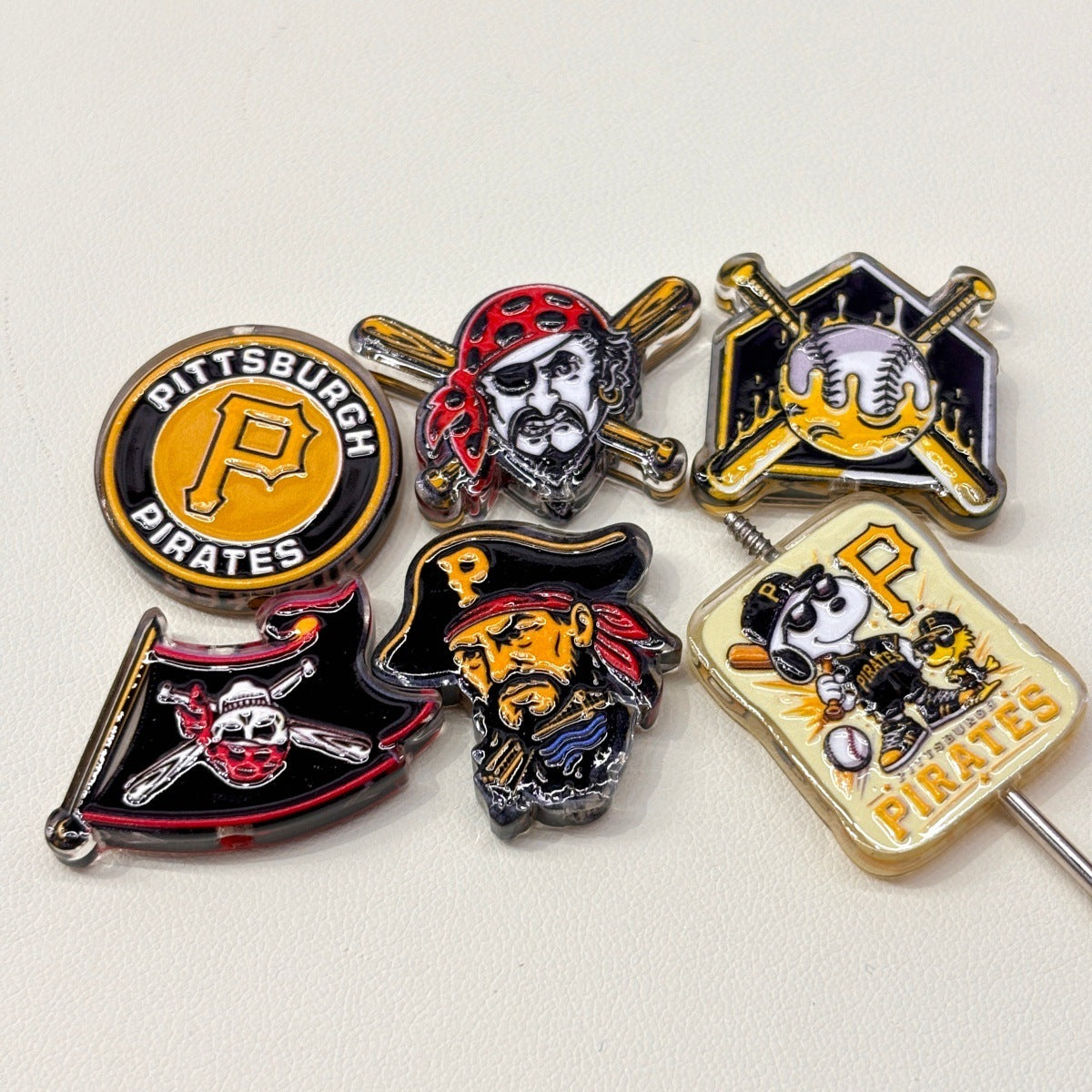 Black & Gold Baseball Pride Acrylic Focal Beads, Stadium Pirate & Crossed Bats Beads for DIY Beadable Pens & Keychains