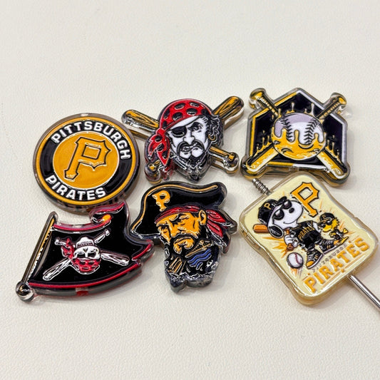 Black & Gold Baseball Pride Acrylic Focal Beads, Stadium Pirate & Crossed Bats Beads for DIY Beadable Pens & Keychains