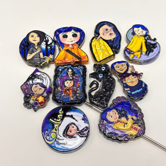 Gothic Dark Fantasy Acrylic Focal Beads, Yellow Raincoat Girl & Black Cat Beads for DIY Beadable Pens & Keychains