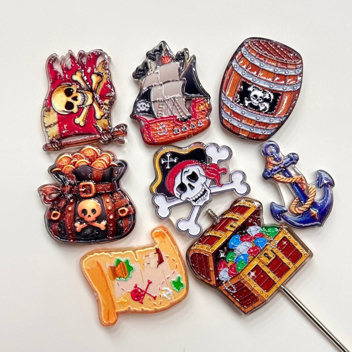 Pirate Treasure Hunt Acrylic Focal Beads, Skull Captain & Gem Chest Beads for DIY Beadable Pens & Keychains