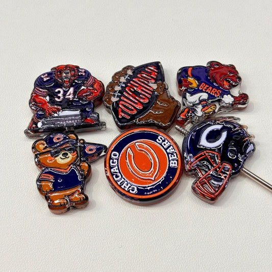 Navy & Orange Football Mascot Acrylic Focal Beads, Windy City Bear & Touchdown Beads for DIY Beadable Pens & Keychains