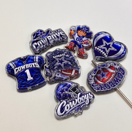 Lone Star Navy & Silver Football Acrylic Focal Beads, Western Cowboy & Jersey Beads for DIY Beadable Pens & Keychains