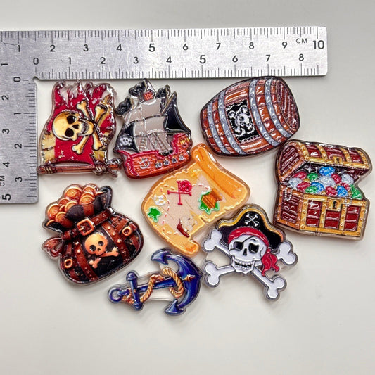 Pirate Treasure Hunt Acrylic Focal Beads, Skull Captain & Gem Chest Beads for DIY Beadable Pens & Keychains