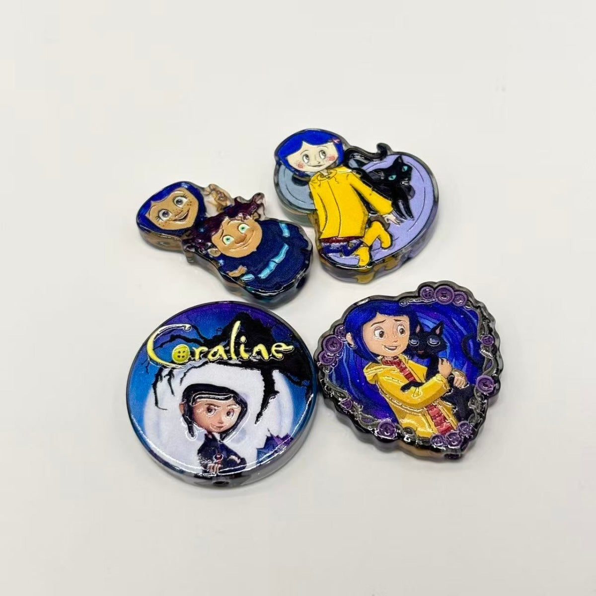 Gothic Dark Fantasy Acrylic Focal Beads, Yellow Raincoat Girl & Black Cat Beads for DIY Beadable Pens & Keychains