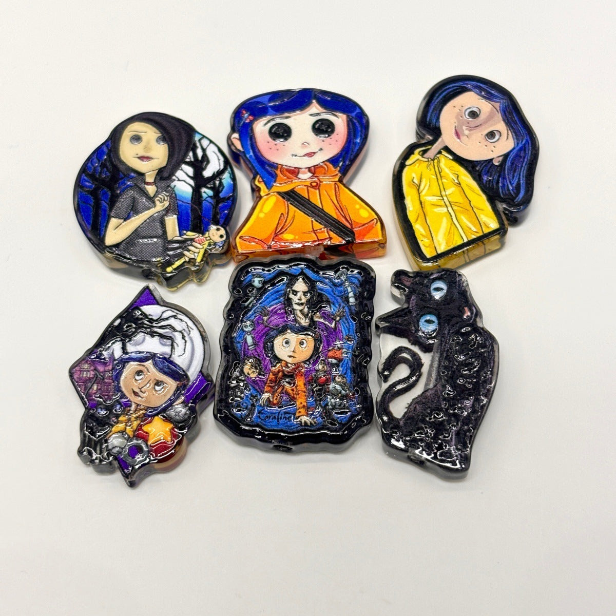 Gothic Dark Fantasy Acrylic Focal Beads, Yellow Raincoat Girl & Black Cat Beads for DIY Beadable Pens & Keychains