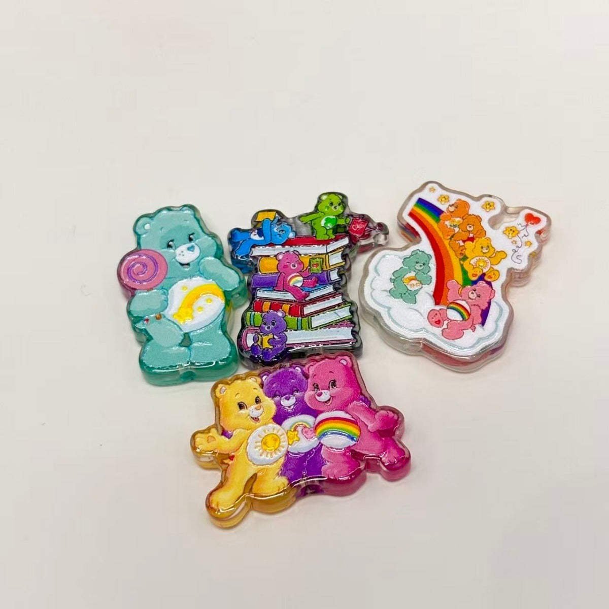 Rainbow Pastel Bear Acrylic Focal Beads, Cloud Belly Badge Teddy & Heart Beads for DIY Beadable Pens & Keychains