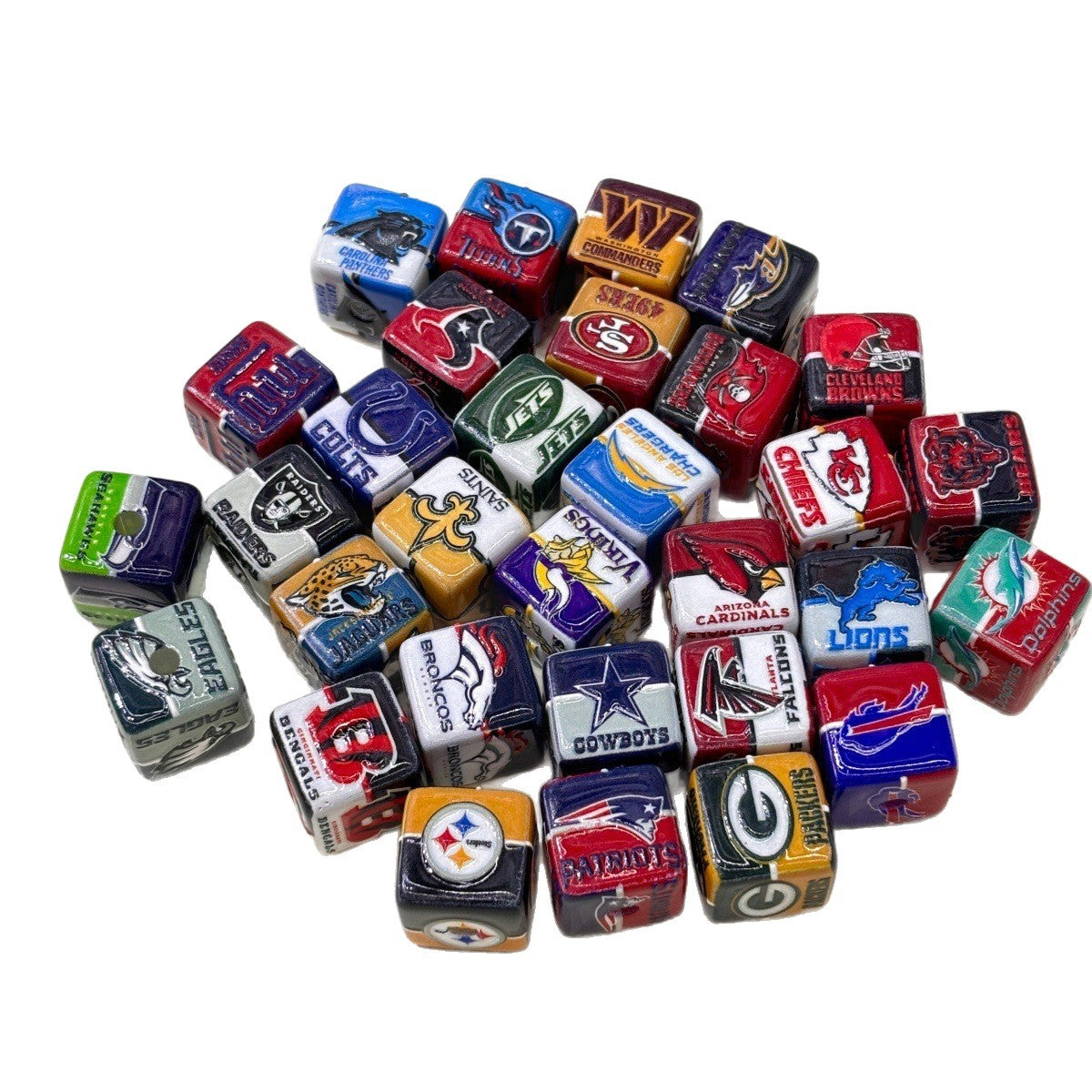 Pro Football Team Dice Acrylic Focal Beads, 3D Game Day Cube & Mascot Square Beads for DIY Beadable Pens & Keychains