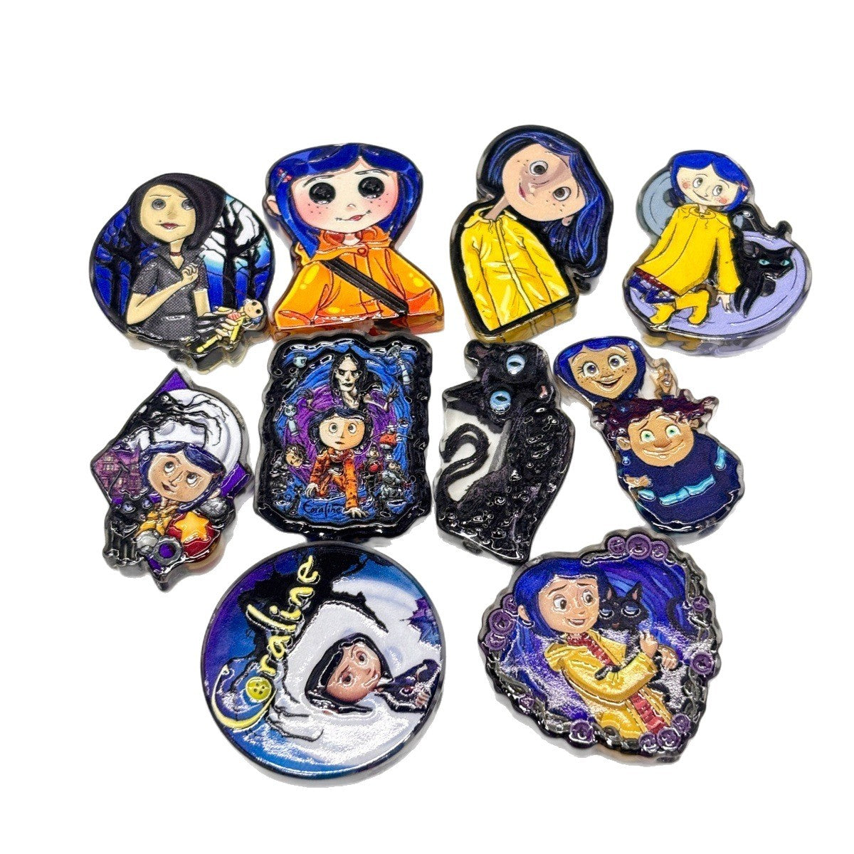 Gothic Dark Fantasy Acrylic Focal Beads, Yellow Raincoat Girl & Black Cat Beads for DIY Beadable Pens & Keychains