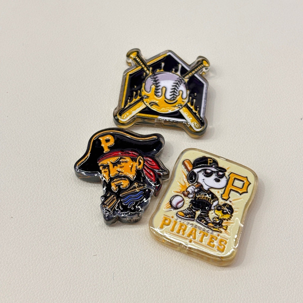 Black & Gold Baseball Pride Acrylic Focal Beads, Stadium Pirate & Crossed Bats Beads for DIY Beadable Pens & Keychains