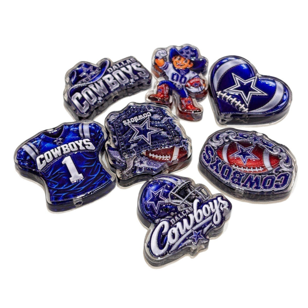 Lone Star Navy & Silver Football Acrylic Focal Beads, Western Cowboy & Jersey Beads for DIY Beadable Pens & Keychains