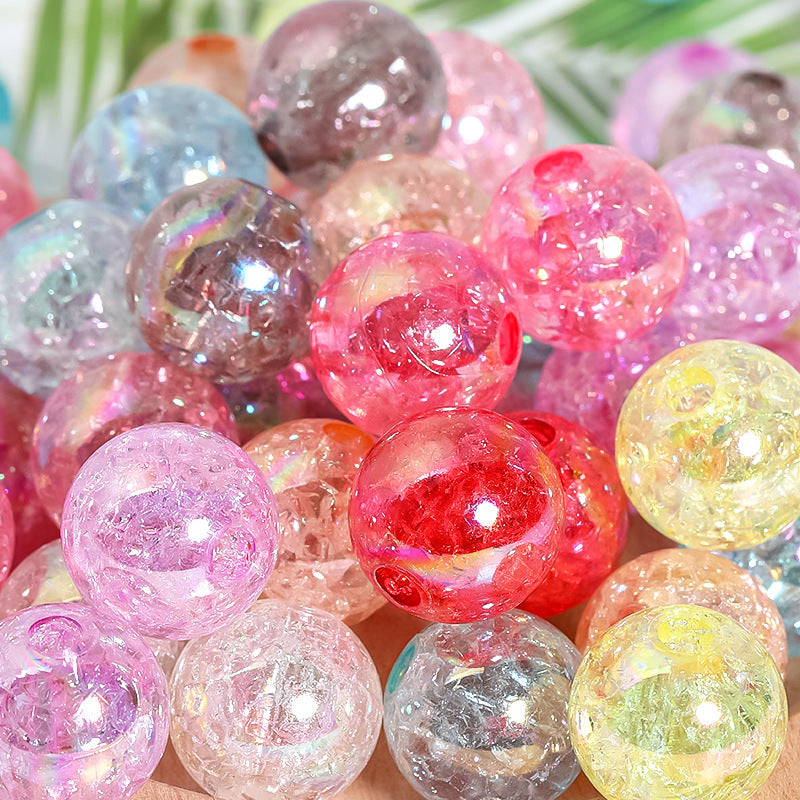 16mm acrylic plated color crack through hole mixed color beads 100PCS | Acrylic Bead for DIY Bracelet Keychain Jewelry Making
